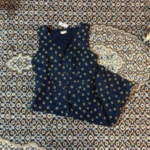 J. Crew Dark Blue Sleeveless Dress with Bright Yellow Floral Design